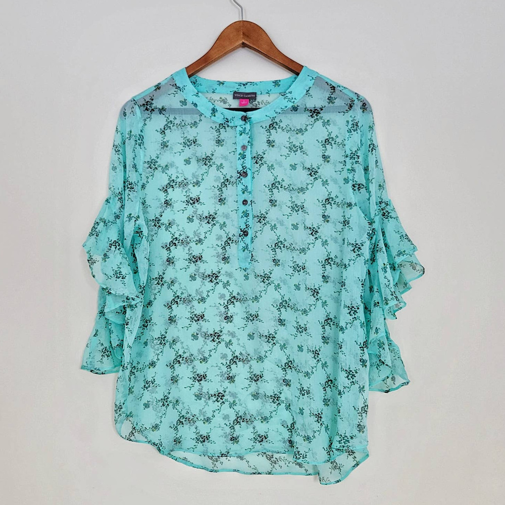 Vince Camuto Blue Sheer Floral Top
